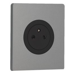 SCHNEIDER Odace Prise de courant 2P+T affleurante noir onyx et plaque simple Architecte titane