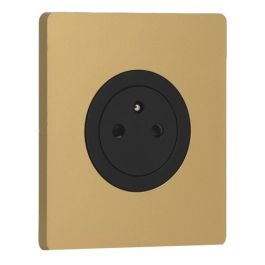 SCHNEIDER Odace Prise de courant 2P+T affleurante noir onyx et plaque simple Architecte laiton