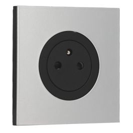 SCHNEIDER Odace Prise de courant 2P+T affleurante noir onyx et plaque simple aluminium