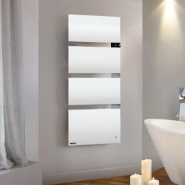 THERMOR Symphonik Sèche-serviettes électrique connecté blanc granit/alu avec soufflerie 1750W mât à droite - 490611