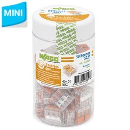 WAGO S221 50 mini bornes de connexion rapide 3 entrées pour fils souples et rigides - 221-413
