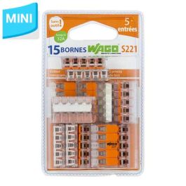 WAGO S221 15 mini bornes de connexion rapide 5 entrées pour fils souples et rigides - 221-415