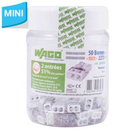 WAGO S2273 50 mini bornes de connexion rapide 2 entrées pour fils rigides - 2273-202