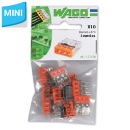 WAGO S2273 10 mini bornes de connexion rapide 3 entrées pour fils rigides - 2273-203