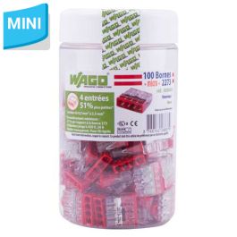 WAGO S2273 100 mini bornes de connexion rapide 4 entrées pour fils rigides - 2273-204
