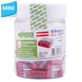 WAGO S2273 50 mini bornes de connexion rapide 4 entrées pour fils rigides - 2273-204