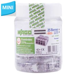 WAGO S2273 25 mini bornes de connexion rapide 8 entrées pour fils rigides - 2273-208