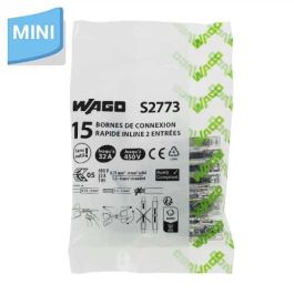 WAGO S2773 15 mini bornes de connexion rapide InLine pour fils rigides - 2773-2401
