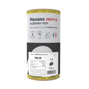 Fil électrique rigide H07VU 2.5² noir NEXANS Mobiway Pop bobine de 100m