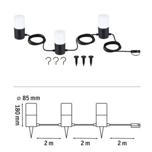 Guirlance led extérieure Paulmann longueur 2m 3 ampoules de 2W - schéma avec dimensions