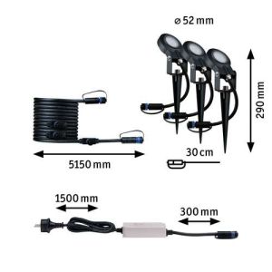 détail du kit de 3 spots LED extérieurs sur piquet orientable Paulmann Plug & Shine