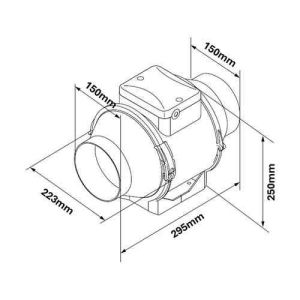 ventilateur de conduit Aldes IN LINE XS D150 - schéma avec dimensions