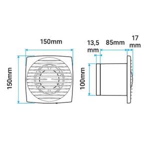 Extracteur d'air ALDES IN LINE D150 - schéma avec dimensions