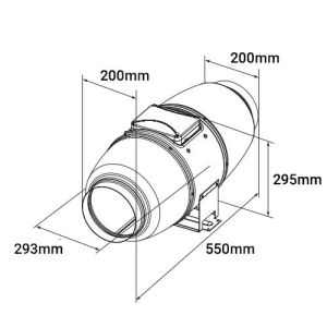 ventilateur de conduit Aldes IN LINE XSilent D200 - schéma avec dimensions