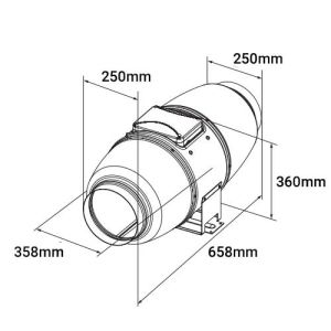 Ventilateur de conduit Aldes IN LINE XSilent D250 - schéma avec dimensions