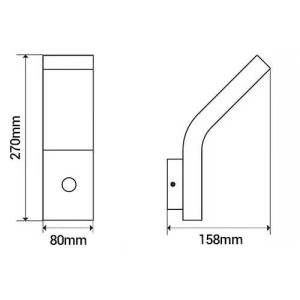 Dimensions de l'applique extérieure à détection LED ARLUX Curve 230V 10W 1000lm 3000K anthracite