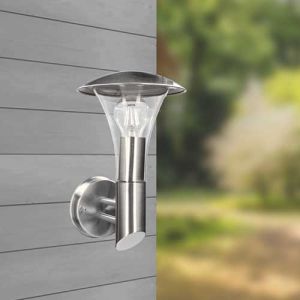 Cette applique extérieure en inox pour ampoule E27 mesure 31cm de hauteur.