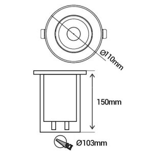ARLUX Spot LED extérieur encastré de sol rond Tulip 230V 5W 380lm 3000K IP67 inox - schéma avec dimensions