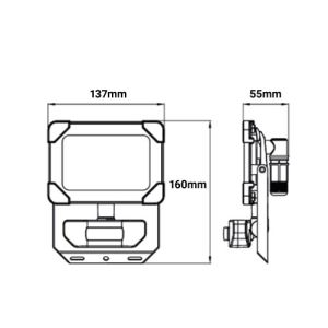 Dimensions du projecteur extérieur LED à détection Arlux Kreon coloris noir