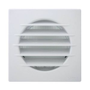 Grille d'aération blanche encastrable PVC carrée Autogyre de 126mm x 126mm - vue de face