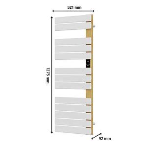 Sèche-serviettes électrique 750W lames plates blanches et finition bois Sigma Batilec - photo avec dimensions