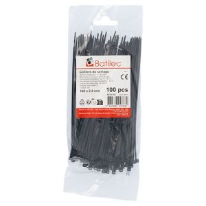 Paquet de 100 colliers de serrage noir BATILEC