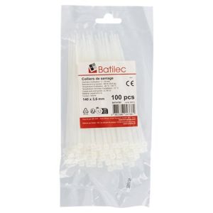 Paquet de 100 colliers de serrage blancs Batilec 140x3,6mm