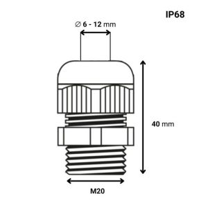 Schéma avec dimensions du presse étoupe M20 Batilec