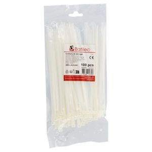Paquet de 100 colliers de serrage blancs Batilec 200x4,8mm