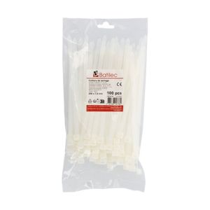 Paquet de 100 colliers de serrage blancs Batilec 200x7,6mm