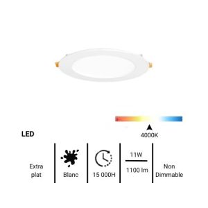 Downlight LED ENLITE extra plat à encastrer 230V 11W 1100lm 4000K 170mm blanc - fiche technique