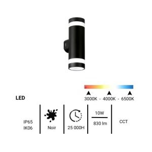 Applique extérieure ronde ENLITE LED bidirectionnelle IP65 230V 10W 830lm CCT noir - fiche technique