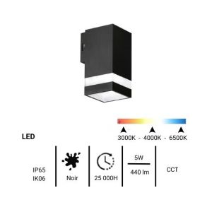 Applique extérieure ENLITE carrée LED descendante IP65 230V 5W 440lm CCT noir - fiche technique