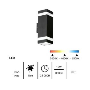 Applique extérieure ENLITE carrée LED bidirectionnelle IP65 230V 10W 830lm CCT noir - fiche technique