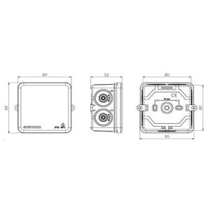 Boite de dérivation carré Eurohm IP55 80x80x40mm - schéma avec dimensions