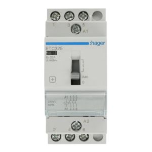 Contacteur Jour / Nuit 25A 3F/NO triphasé 2 modules marque Hager - vue de face