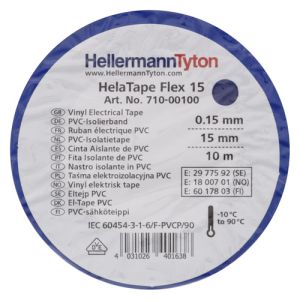 Ruban adhésif isolant bleu 15mm x 10m Hellermanntyton