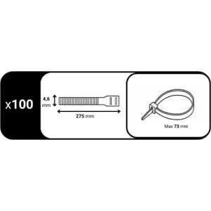 Colliers de serrage blancs 275x4,6mm Hellermanntyton - schéma avec dimensions