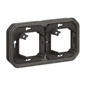 Support plaque encastré 2 postes à composer étanche anthracite IP55 Legrand Plexo orientation horizontale - vue de dos