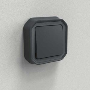 Interrupteur va et vient étanche complet anthracite Legrand Plexo pose encastrée