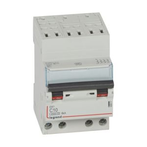Disjoncteur LEGRAND DX3 tétrapolaire 10A auto/vis courbe C 4,5kA 400V