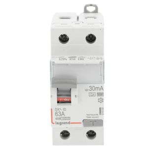 Interrupteur différentiel 63A 30mA type F 2 modules 230V Legrand DX3 - vue de face