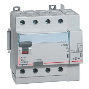 Interrupteur différentiel tétrapolaire LEGRAND DX3 40A 30mA type AC auto 5 modules 400V