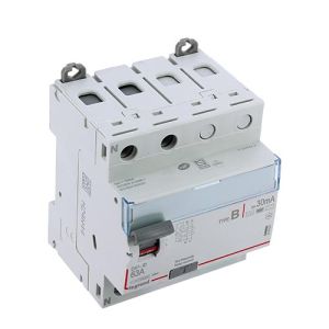 Interrupteur différentiel LEGRAND DX3 tétrapolaire 63A 30mA type B 4 modules 400V - vue de dessus