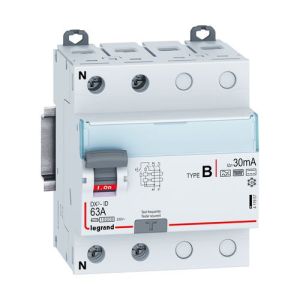 Interrupteur différentiel LEGRAND DX3 tétrapolaire 63A 30mA type B 4 modules 400V