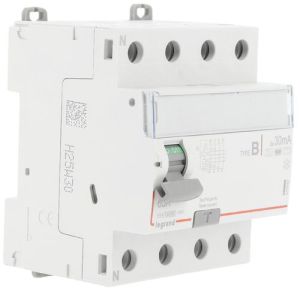 Interrupteur différentiel tétrapolaire 63A 30mA type B 4 modules 400V Legrand DX3