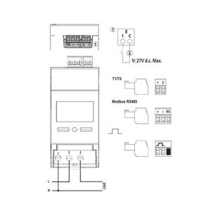 Schéma du compteur d'énergie LEGRAND EMDX³ 63A monophasé certifié MID