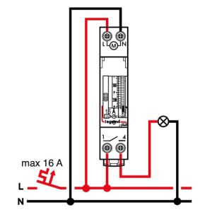 Interrupteur horaire Legrand 16A monophasé journalier 1 module - schéma de câblage