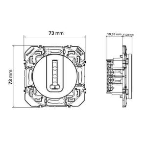 Schéma avec les dimensions de la prise téléphone en T Legrand Dooxie