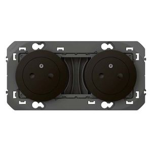Double prise de courant Legrand Dooxie pré-câblée noir mat - vue de face